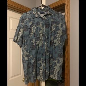Blue paisley button up top